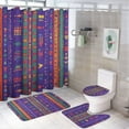 thumbnail image 1 of Purple And Blue Geometric Shapes 4 Pcs Shower Curtain Sets with Non-Slip Rugs Toilet Lid Cover And Bath Mat Boho Stripe Durable And Waterproof for Bathroom Decor Sets, 1 of 8