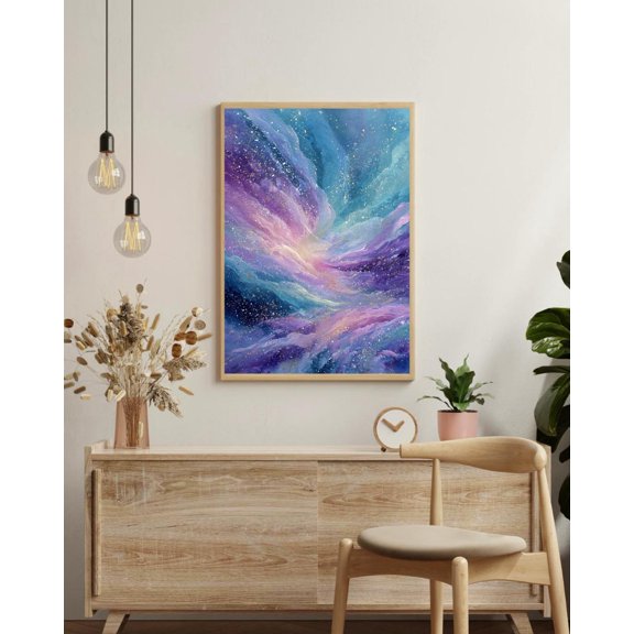 Purple Blue Gold Wall Art Lavender Turquoise Nebula Wall Art Modern Shimmery Cosmic Decor Feminine Luxe Statement Unframed Paper Print