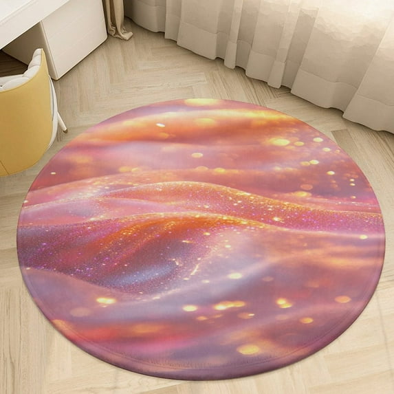Purple Blue And Gold Wave Floral Medallion Round Rug - Small Round Area Rug, Soft Non-Slip Machine Washable Bedroom Mat Indoor Accent Entry Carpet for Office Desk Dorm Hallway