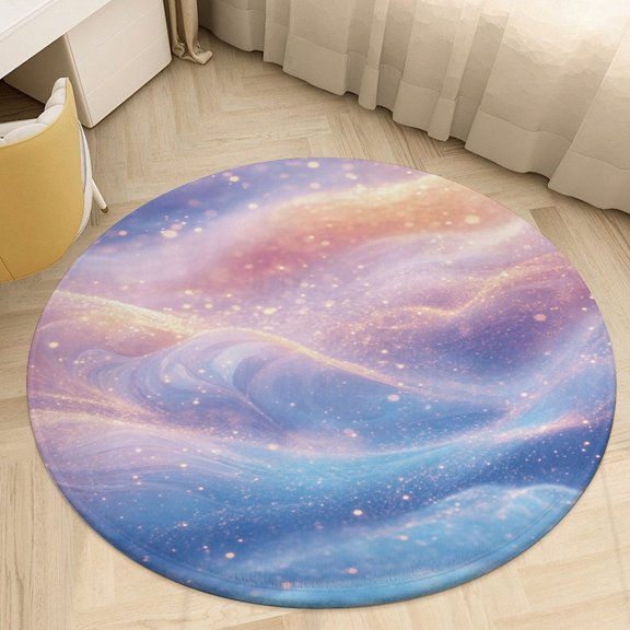 Purple Blue And Gold Wave Round Small Area Rug, Print Non Slip Washable Floor Mat, Soft Throw Rug for Living Room, Powder Room Entryway, Bathroom, Bedside