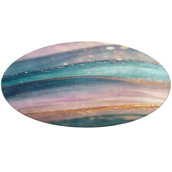 Purple Blue And Gold Wave Washable Round Rug -Circle Area Rugs for Nursery Bedroom, Vintage Non Slip Non Shedding Low Pile Carpet for Living Room Coffee Table Entryway