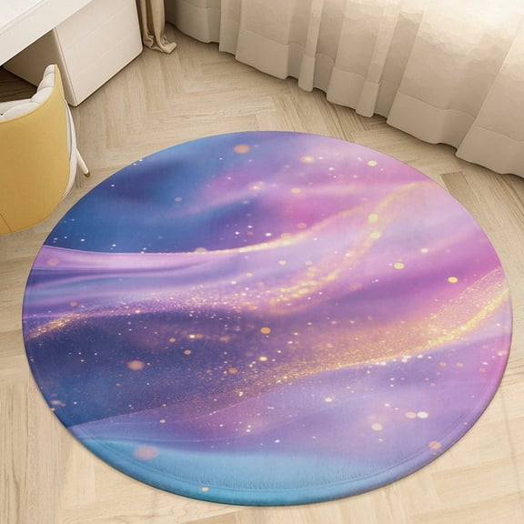 Purple Blue And Gold Wave Washable Round Rug -Circle Area Rugs for Nursery Bedroom, Vintage Non Slip Non Shedding Low Pile Carpet for Living Room Coffee Table Entryway