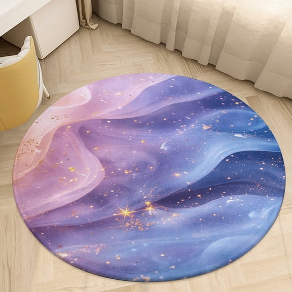 Purple Blue And Gold Wave Washable Round Rug -Circle Area Rugs for Nursery Bedroom, Vintage Non Slip Non Shedding Low Pile Carpet for Living Room Coffee Table Entryway