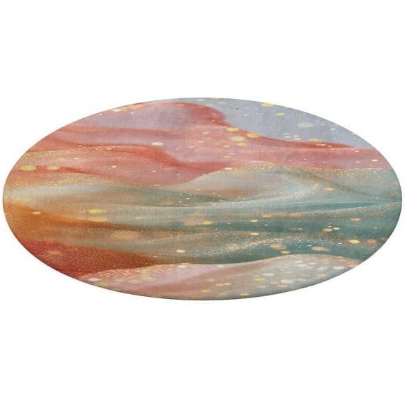 Purple Blue And Gold Wave Washable Round Rug -Circle Area Rugs for Nursery Bedroom, Vintage Non Slip Non Shedding Low Pile Carpet for Living Room Coffee Table Entryway