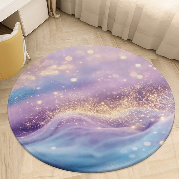 Purple Blue And Gold Wave Washable Round Rug -Circle Area Rugs for Nursery Bedroom, Vintage Non Slip Non Shedding Low Pile Carpet for Living Room Coffee Table Entryway