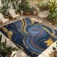 thumbnail image 1 of Purple Blue Golden Marble Outdoor Rug for Patio/Deck/Porch, Non-Slip Large Area Rug 5 x 8 Ft, Modern Abstract Art Fluid Indoor Outdoor Rugs Washable Area Rugs, Reversible Camping Rug Carpet Runner, 1 of 8