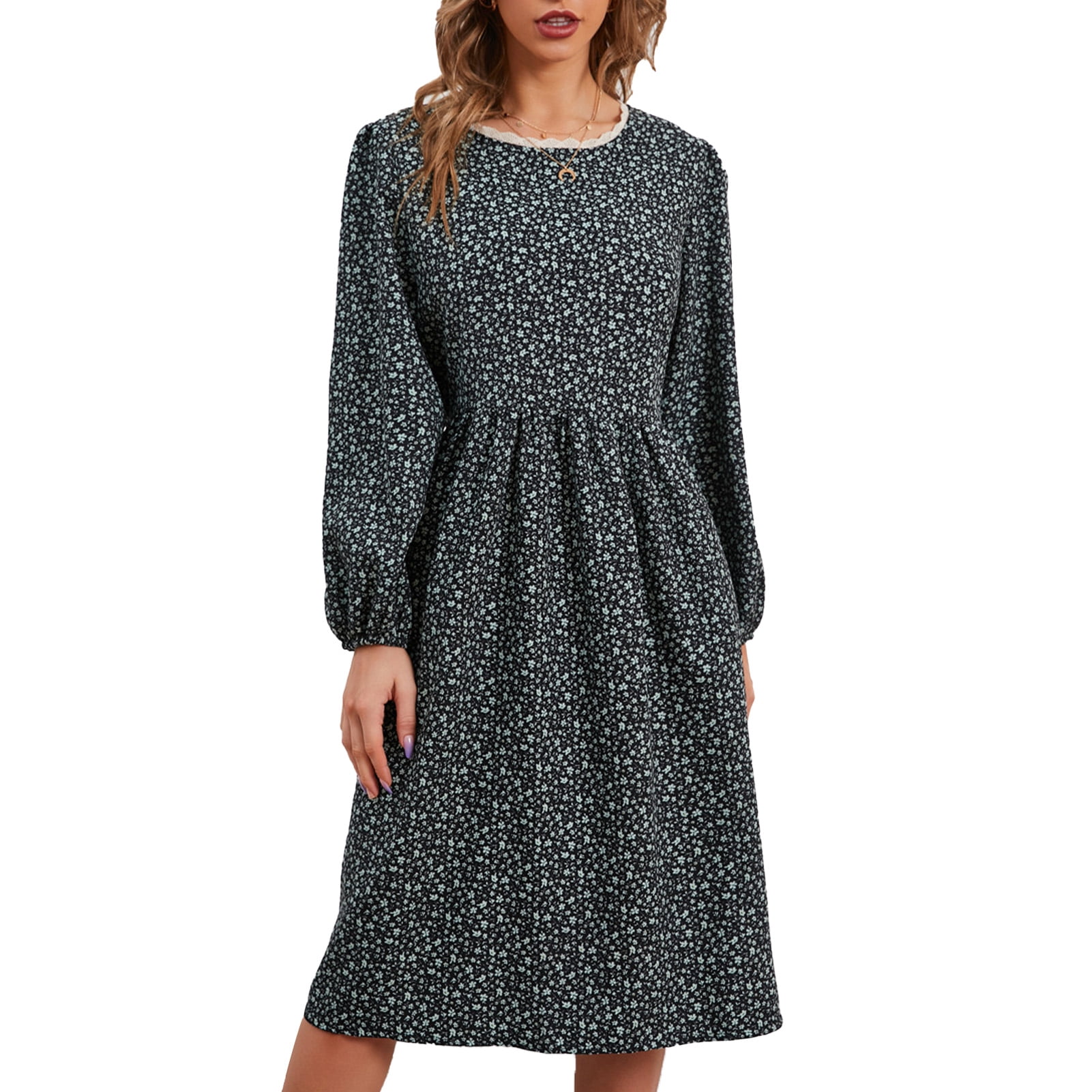 Blue Purple Light Art Printed V-Neck Long-Sleeved Belt Fashion Midi Dress