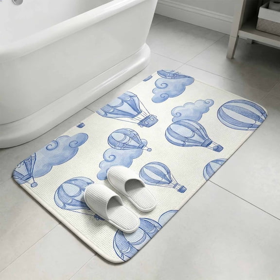 Purple Blue Hot Air Balloon Bathroom Rugs Non Slip Washable Bath Mat Absorbent Front Door Mat Modern Balloon Float Clouds Indoor Doormat for Kitchen Entryway Shower Decor Accessories 15.7"x23.6"