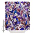 thumbnail image 1 of Purple Blue Leaves Bathroom Shower Curtains with 12 Hooks Polyester Waterproof Shower Curtain for Stalls and Bathtubs Stained Glass Botanical Leaf Branches Decorative Bathroom Curtain 36x78 Inches, 1 of 9