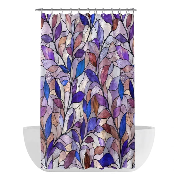 Purple Blue Leaves Shower Curtain - Water Repellent Fabric Shower Curtains Washable, Stained Glass Botanical Leaf Branches Decorative Polyester Cloth Bathroom Curtains Modern Bath Decor 36"x72"