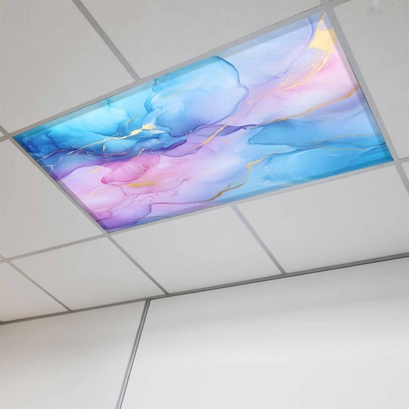 Purple Blue Magnetic Fluorescent Light Covers for Ceiling Lights 2x4Ft, Modern Ink Painting Abstract Art Marble Office Classroom Kitchen Drop Ceiling Light Covers Lighting Filters Shade Panel 1 Pack