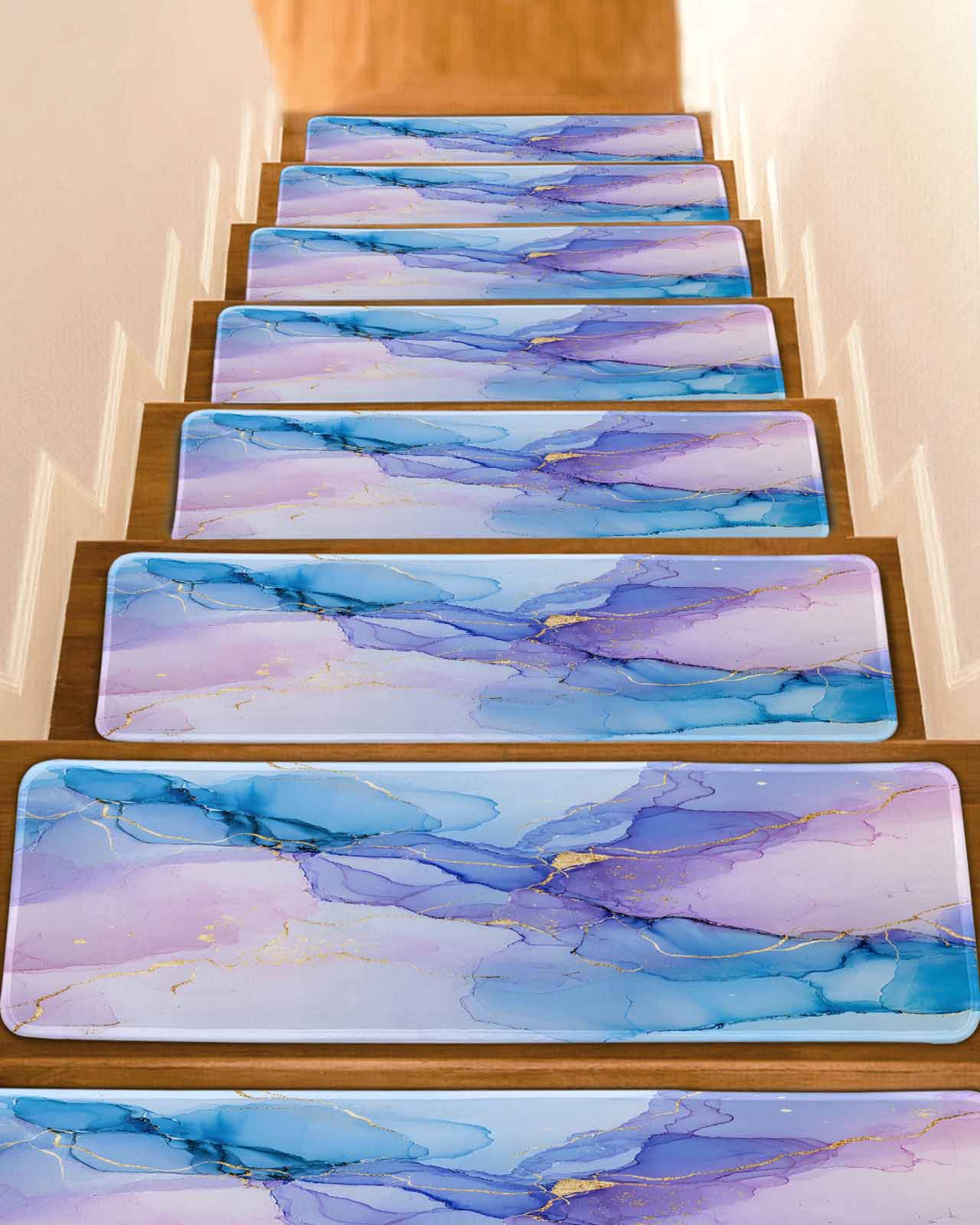 Purple Blue Marble Non-Slip Stair Treads for Wooden Steps, 15 Pack ...