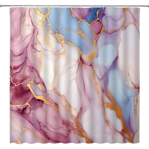Purple Blue Marble Shower Curtain Modern Abstract Marble Texture Gold Stripes Luxury Home Bathroom Decor Ideal for Small Bathrooms with Hooks (36"x70)