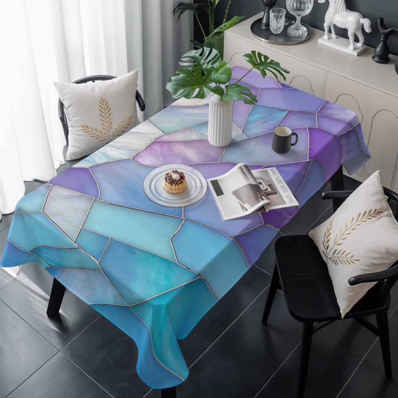 Purple Blue Marble Table Cloth Waterproof Tablecloths, Modern Abstract Art Marble Crack Tablecloth Dining Table Cover for Kitchen Party Tabletop Outdoor, Rectangle Tablecloth 54x108 Inch