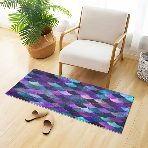 Purple Blue Mermaid Scales Plush Carpet Non Slip Runner Rug Absorbent Bath Mat 39" x 20"