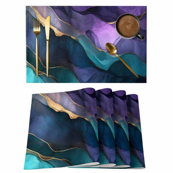 Purple Blue Ombre Placemats Set of 12 Modern Luxury Abstract Marble Texture Place Mats Indoor Wipeable Table Mats Washable Cloth Dining Table Placemats for Kitchen Holiday Party Home Decor 13x19 Inch