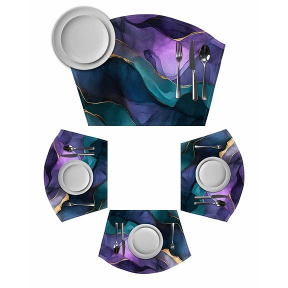 Purple Blue Ombre Round Table Placemats Set of 2 Wedge Placemats, Modern Luxury Abstract Marble Texture Place Mats for Dining Table Set Washable Mats Kitchen Decor for Indoor Outdoor Wipe Clean