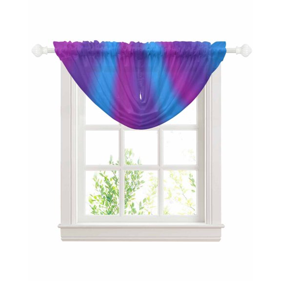 Purple Blue Ombre Sheer Waterfall Valance Curtains for Window, Modern Abstract Art Gradient Rod Pocket Sheer Topper Swag Curtains for Living Room, Kitchen 38.5"W x 47.2"L, 1 Panel