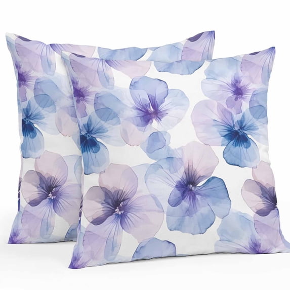 Purple Blue Outdoor Pillow Covers Pack of 2 Pansy Flowers Abstract Watercolor Ombre Petals Waterproof Throw Pillow Covers Decorative Cushion Cases for Patio Garden Tent Balcony Couch 24x24 inch