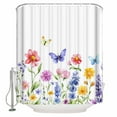 thumbnail image 1 of Purple Blue Pink Flower Shower Curtain, 60" x 72", Wildflower Butterfly Plant Waterproof Bathroom Curtain Washable Shower Curtain Set with 12 Hooks, 1 of 6