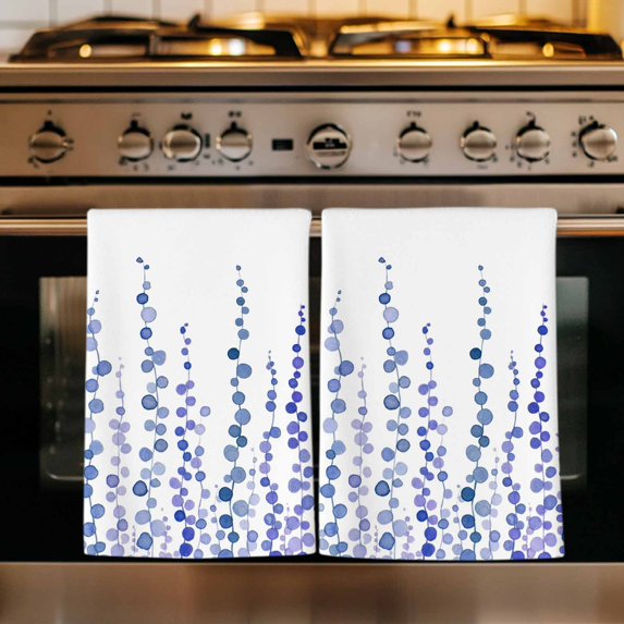 Purple Blue Polka Dots Kitchen Towels Set of 3, Watercolor Abstract Art Absorbent Dish Towels for Kitchen, Microfiber Hand Towel, Quick Drying Tea Towel for Cleaning Decorative Dishcloths
