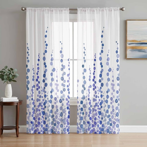 Purple Blue Polka Dots Sheer Curtains 84 Inch Length 2 Panels Set Window Treatments, Watercolor Abstract Art Rod Pocket Semi Curtains for Living Room/Bedroom/Kitchen Décor, 104"W x 84"L