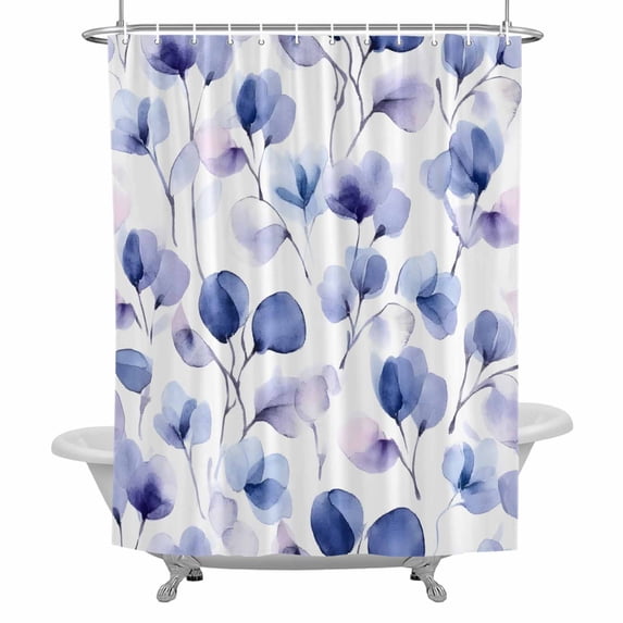 Purple Blue Shower Curtain for Bathroom, Pansy Watercolor Gradient Flowers Botanical Waterproof Cloth Fabric Bathroom Accessories Set with 12 Rust Proof Plastic Hooks, 48"x72"