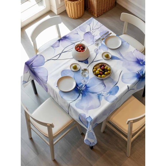 Purple Blue Spring Floral Tablecloth Square Table Cloth 54x54,Waterproof Outdoor Table Cloth Covers Decorative Table Protector ,Summer Flowers Botanical Washable Table Cover for Kitchen Dinning Party