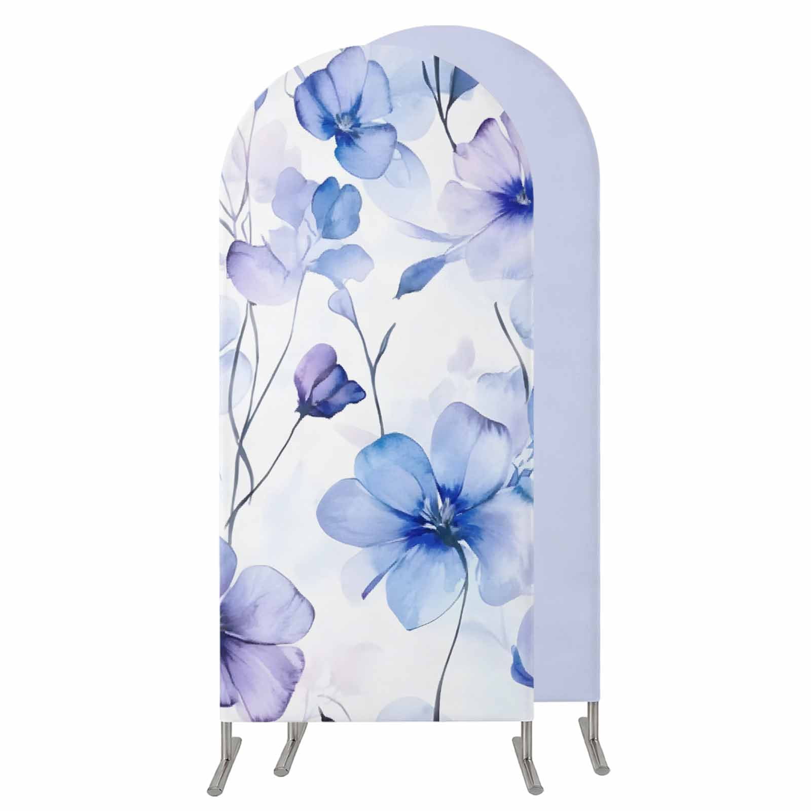 Purple Blue Spring Floral Wedding Arch Cover, Stretchy Spandex Arch Backdrop Stand Covers 4 FT, Summer Flowers Botanical Round Top Arched Backdrop Cover for Birthday Party Ceremony Baby Shower Event
