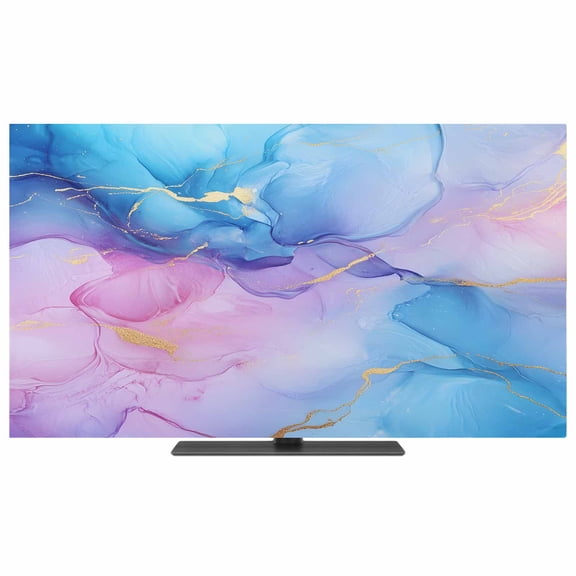 Purple Blue TV Dust Cover,Stretchable TV Screen Desktop Computer Protector Cover,Modern Ink Painting Abstract Art Marble Television Dustproof Slipcover for 19–24 Inch Flat or Curved TVs