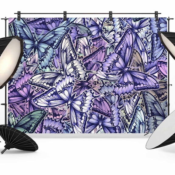 Purple Blue Teal Butterfly Backdrop for Photography, Fabric Photo Background Backdrop, Modern Abstract Art Photo Booth Background for Portrait Photoshoot Video Wedding Studio Decoration Banner 12x8ft