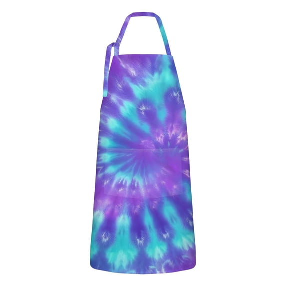 Purple Blue Tie Dye Pattern Apron-Garden Aprons for Women with Pockets-Cotton Linen Waterproof Kitchen Cooking Gardening Aprons Adjustable for Kitchen,Cooking,BBQ and Salon 33x27 Inch