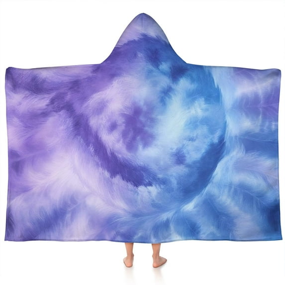 Purple Blue Tie Dye Pattern Hooded Bath Towel,60"x35" for Ages 3 To 12 Kids, Quick Dry Lightweight Soft Microfiber Hood Beach Towel Cover Up for Kids