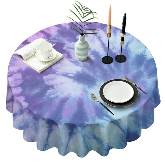 Purple Blue Tie Dye Pattern Round Tablecloth 60"x60",Wrinkle Wipeable Table Cloth for Kitchen Dining Room Picnic Patio Party
