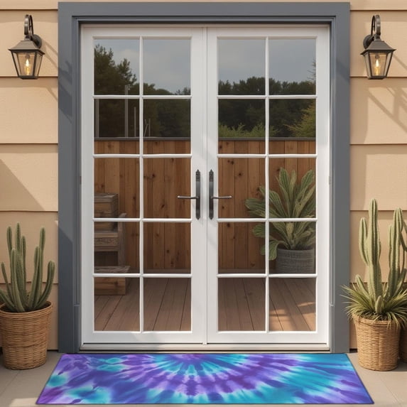 Purple Blue Tie Dye Spiral Pattern Door Rugs,Washable Non Slip Door Mats Indoor,Decorative Door Mats,Entry Mat Indoor for Entrance,Bedroom,Kitchen,Bathroom,16"x47"