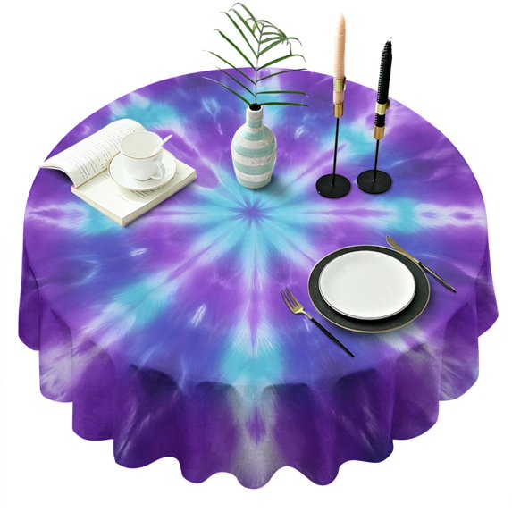 Purple Blue Tie Dye Spiral Pattern Round Tablecloth 60"x60",Wrinkle Wipeable Table Cloth for Kitchen Dining Room Picnic Patio Party