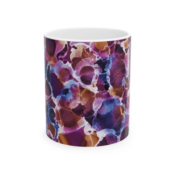 Purple Blue Tie Dye Water Color Blend Aroffee White Ceramic Mug oz Coffee Tea Mug.