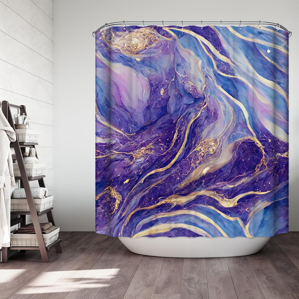 Bonhause Grey Gold Marble Shower Curtain - Waterproof Polyester, 72x72 Inches, Modern Abstract Bathroom Decor With Hooks - View #5