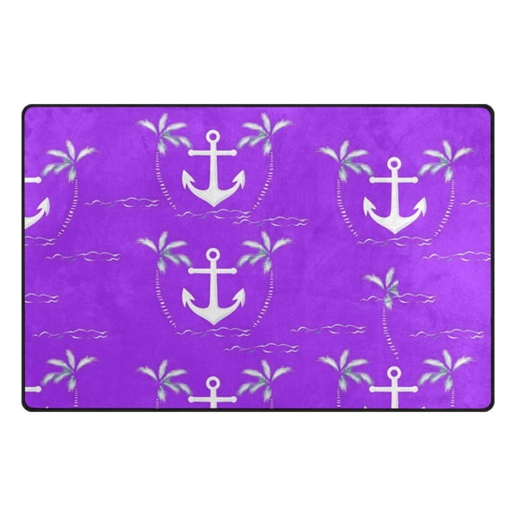 Purple Boat Anchors Pattern Memory Foam Area Rug 31"x20" Non Slip, Absorbent, Fade Proof for Living Room, Bedroom, Office