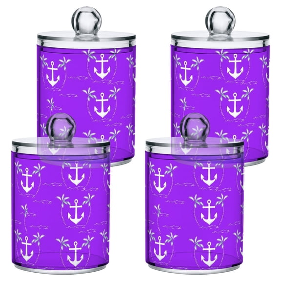 Purple Boat Anchors Pattern Plastic Storage Jar 4 Pack Clear Translucent Canisters Dustproof Lid