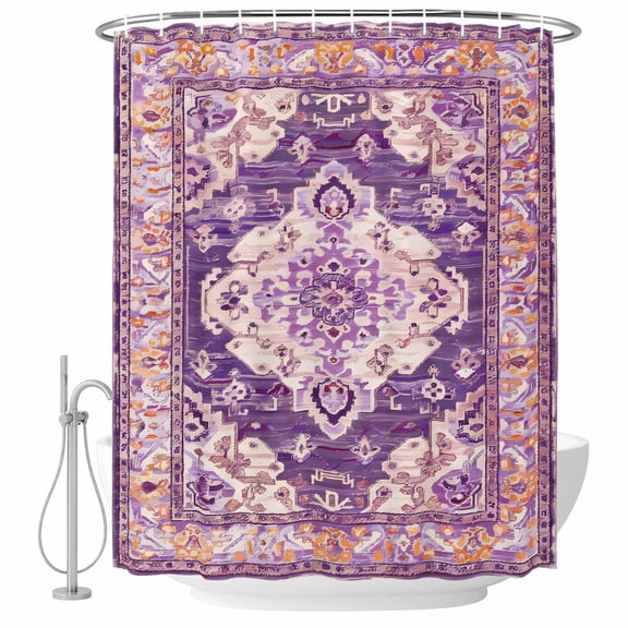 Purple Bohemia Turkish Pattern Bathroom Shower Curtains with Hooks, Retro Ethnic Style Waterproof Fabric Washable Shower Curtain for Home Hotel Bathtub Decor 36x72 Inch