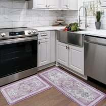 Purple Bohemian Boho Kitchen Mats for Floor, White Lavender Kitchen Rugs Set of 2 Carpet Area Rug,Floral Vintage Farmhouse Purple Boho Kitchen Decor and Accessories Stuff,17x30 and 17x47 Inch