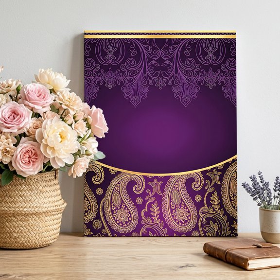 Purple Bohemian Floral Canvas Wall Art, Flower Pattern Vintage Luxurious Framed Canvas Wall Decor Picture Print Artwork Decorations for Living Room Office Ready to Hang 24" x 20"
