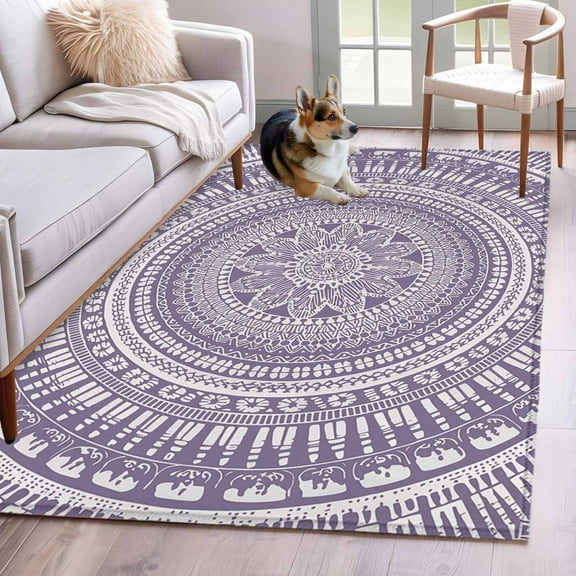 Purple Boho Area Rug 3x5 Washable Rug Non Slip Mantoro Flower Modern Abstract Bohemian Floral Large Area Rug Indoor Floor Carpet for Entryway Bedroom Kitchen Living Room Office Dining Room Nursery