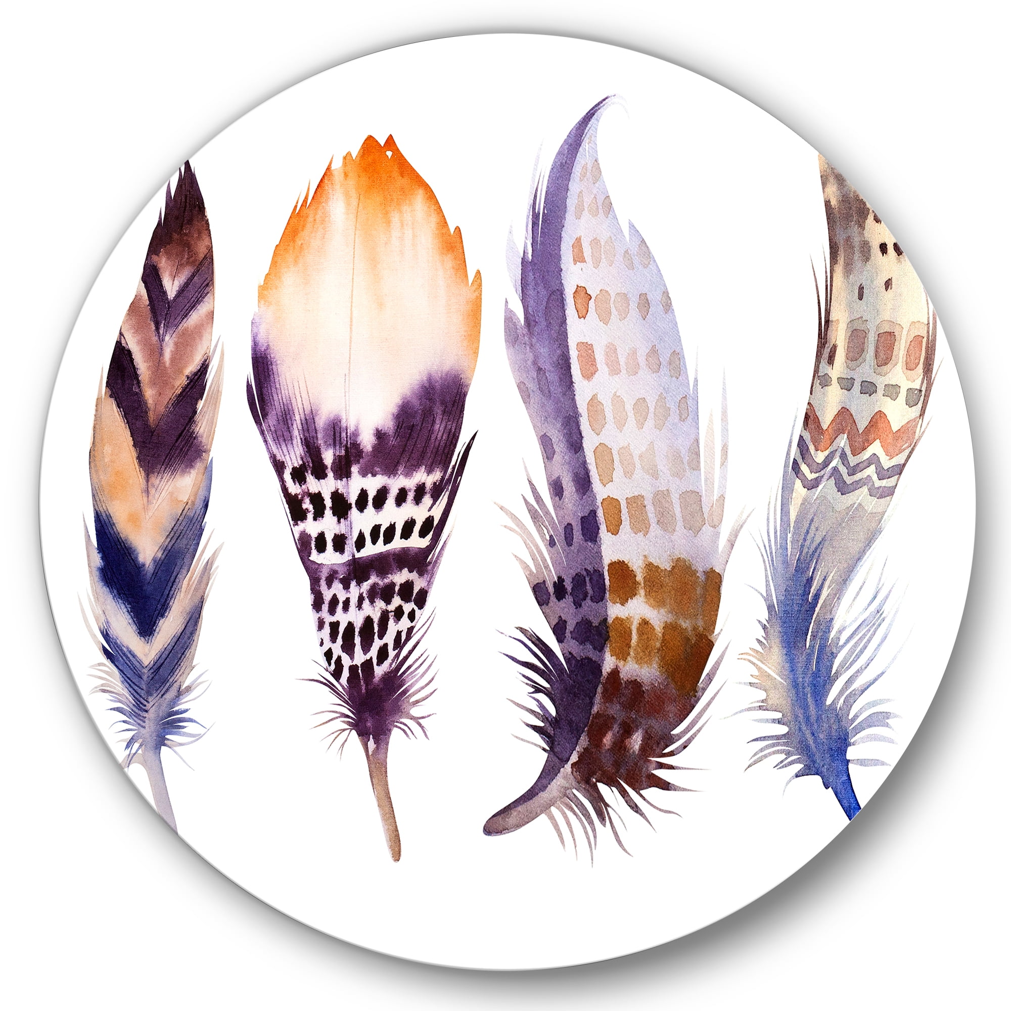 Purple Boho Art Feathers 11 in x 11 in Painting Art Prints, by Designart