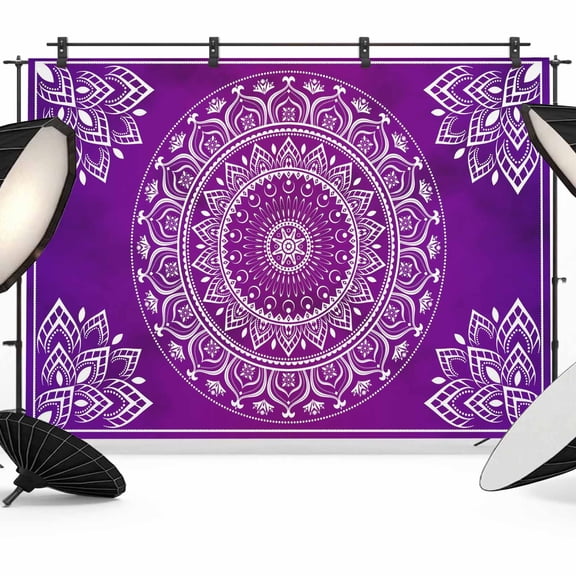 Purple Boho Flower Backdrop for Photography, Bohemian Flowers Aesthetic Circle Photo Backdrop Portrait Background Party Banner Photo Backgrounds for Studio Booth Props, 7x5ft