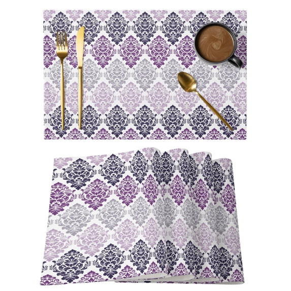 Purple Boho Flowers Placemats Set of 6 Modern Luxurious Geometric Floral Place Mats Indoor Wipeable Table Mats Washable Cloth Dining Table Placemats for Kitchen Holiday Party Home Decor 13x19 Inch