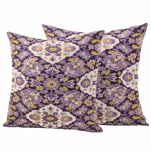 Purple Boho Outdoor Waterproof Pillow Covers, Ethnic Southwest Country Flowers Motifs Decorative Square Throw Pillowcase Sofa Cushion Sham for Patio/Couch/Chair, 26"x26" 2 Pack