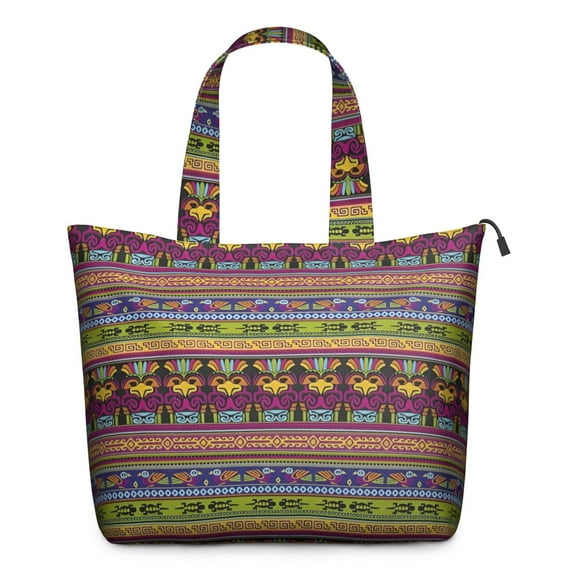 Purple Boho Tribal Birds and Meanders Pattern Travel Tote Bags for Women Carry On,Large Weekender Bags for Women Travel,Multi Functional Duffle Bag for Work,Shopping,Sports
