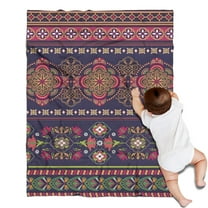 Purple Boho Tribal Floral and Mandalas Pattern Blanket,Comfortable Soft Flannel Throw Blanket,All Season,Warm Lightweight Blankets for Sofa Bed Couch Living Room Chair,30"x40"